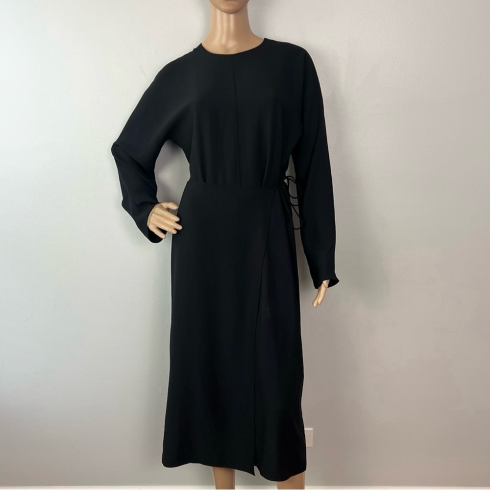 VINCE BLACK LONG SLEEVE BUTTON-BACK MIDI DRESS - Picture 2 of 11